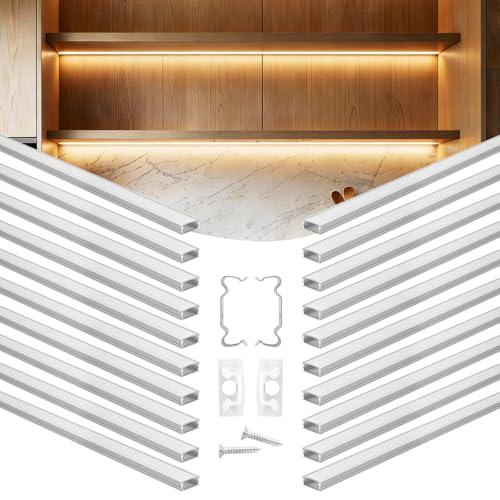 VEVOR Profilé Aluminium LED en U 1 m Lot de 20 Canal LED pour Éclairage sous Meuble Ruban Lumineux Cuisine, avec Diffuseur en PC Blanc Laiteux, Embouts et Clips de Fixation, Aluminium Anodisé Argent
