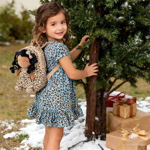 Image of Gloveleya Toddler Backpack Baby Girl Gifts Curly Hair Plush Figures Dress Backpack Kids Backpack Curly Hair Spring Girl - Black Leopard 9inches