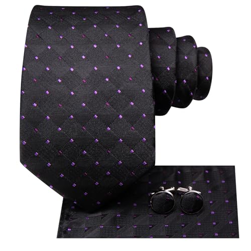 Image of Hi-Tie Men Ties Sets Silk Stripe Paisley Necktie Pocket Square Cufflinks for Business Wedding