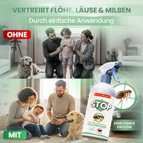 KRAFTKÖNIG Flohspray für Wohnung und Möbel 500 ml – Hochwirksames Umgebungsspray für Hunde & Katzen – sofort einsatzbereit mit Langzeitschutz gegen Flöhe, Made in Germany