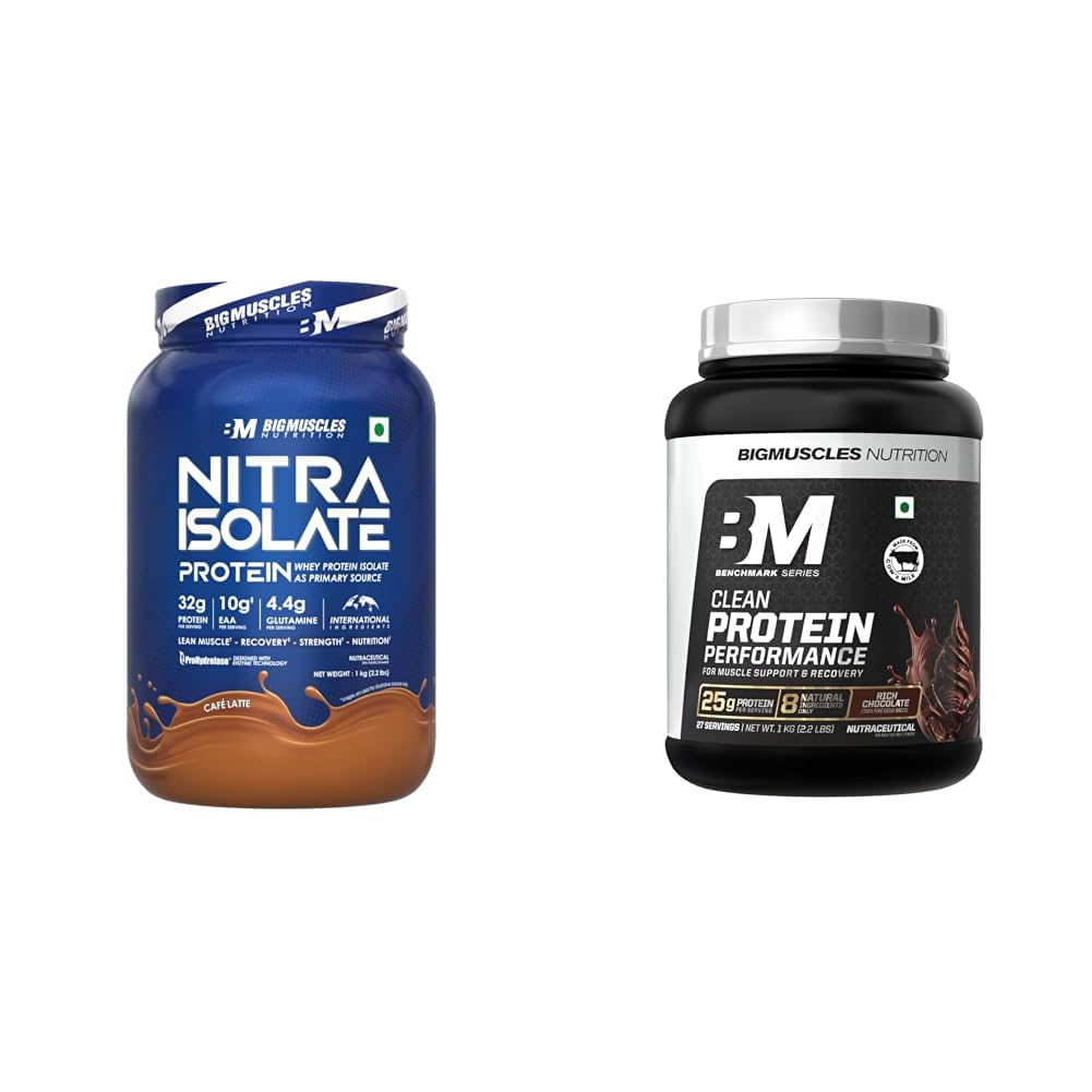 Bigmuscles Nutrition Nitra Isolate (1kg, Cafe Latte)|Bigmuscles Nutrition Clean Whey Protein Performance [1kg, Rich Chocolate] | 25g Protein with 8 Natural Ingredients Only | Isolate + Concentrate |-image-10
