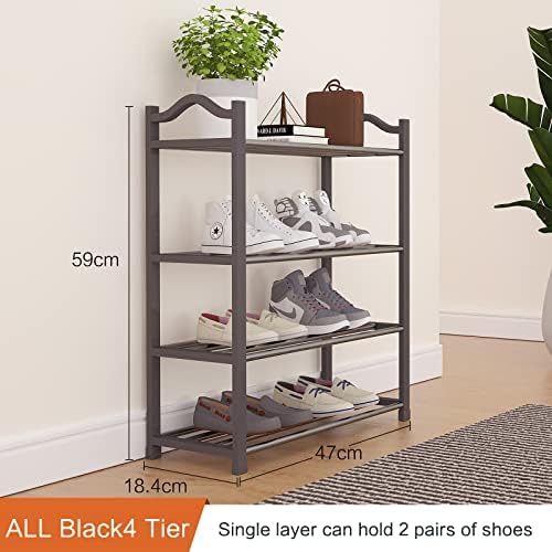 OLYREO 4 Tier Shoe Rack, Shoe Rack Small, Slim Shoe Racks Storage, Black Shoe Storage Organiser for inside Wardrobe, Narrow Hallway, Entryway, Bedroom, Quick Assembly No Tools Required