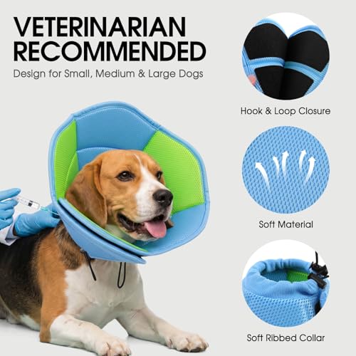 Image of Dog Cone - Soft Cone for Dogs to Stop Licking, Pet E-Collar Alternative After Surgery, Adjustable Pet Recovery Collar for Wound Healing, Light Blue Medium