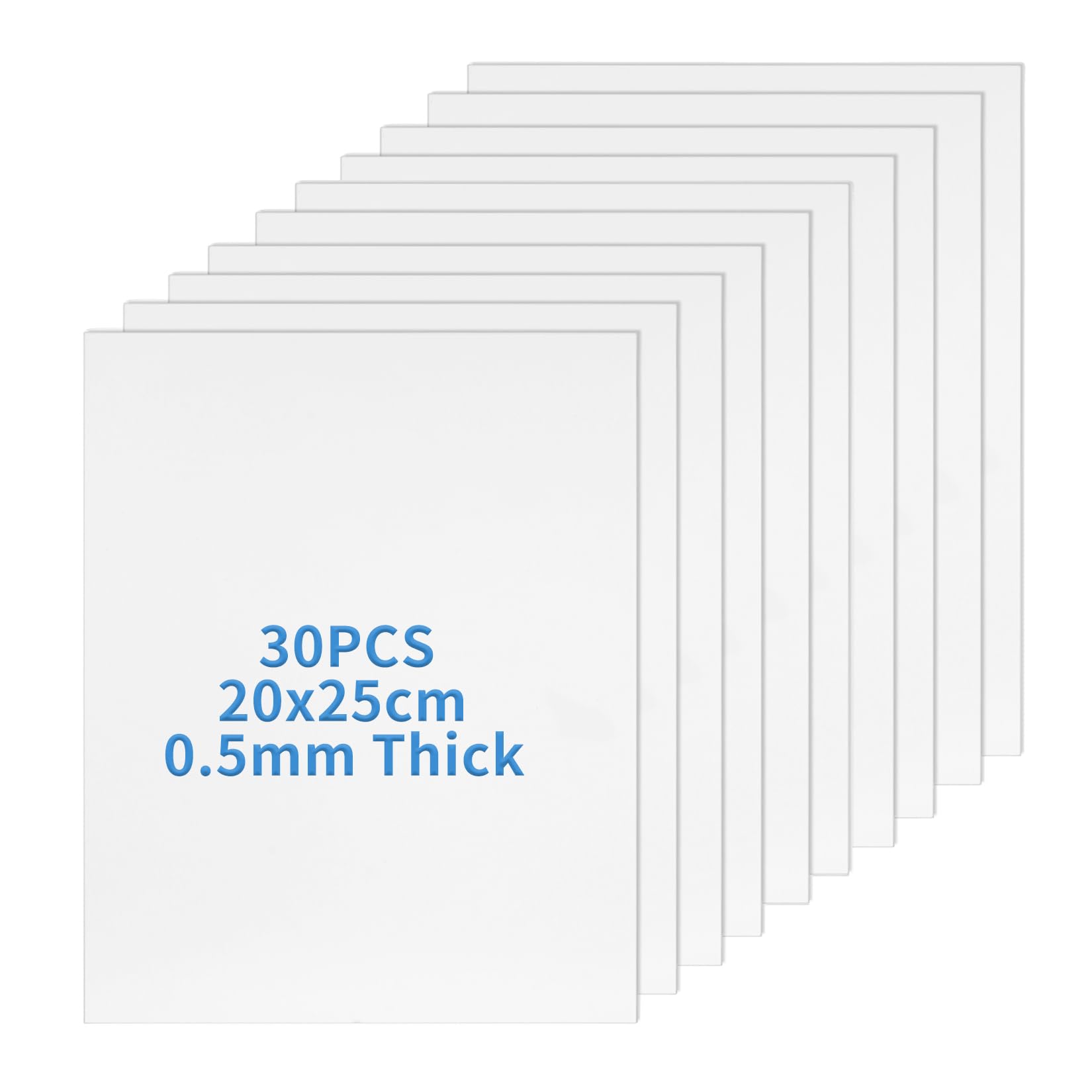 30 arkuszy plastiku, biały polipropylen, grube arkusze PP o grubości 0,5 mm, 20 x 25 cm (7,87 x 9,84 cala), do modelarstwa, majsterkowania i rękodzieła
