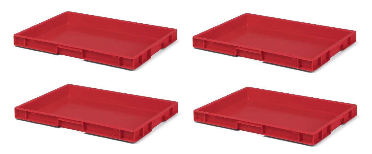 4 szt. skrzynka transportowa TK650-0, czerwona, 600 x 400 x 50 mm (dł. x szer. x wys.), z PP, pojemność: 7,7 l, nośność: 30 kg, nadaje się do kontaktu z żywnością, Made in Germany, jakość przemysłowa
