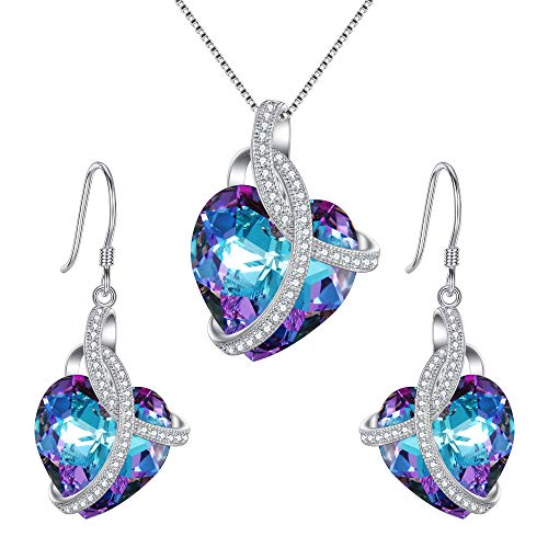 EleQueen 925 Sterling Silver CZ Courageous Heart Inspired Pendant Necklace Hook Earrings Set Made with Austrian Crystal, Valentine's Day/Mother's Day/Christmas Jewelry Gift