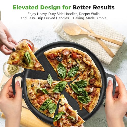 NutriChef 13-Inch Flat Cast Iron Pizza Pan - Versatile Pre-Seasoned Round Cooking Griddle w/ Built-In Handles for Oven, Grill, Stove, and Campfires by NutriChef - Image 2