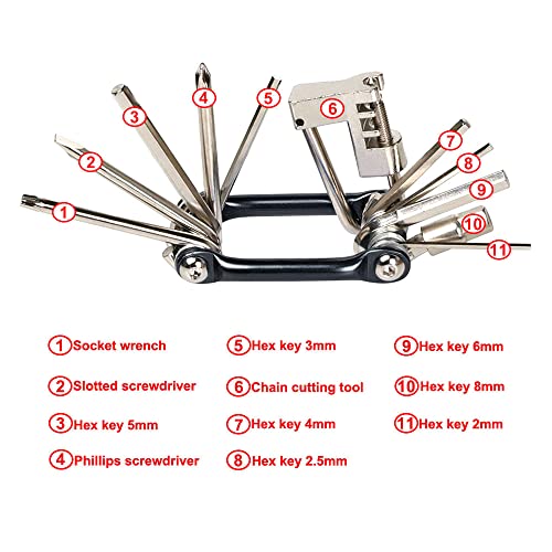 Aiqeer 11 in 1 Multifunction Bike Repair Tool, Portable Foldable