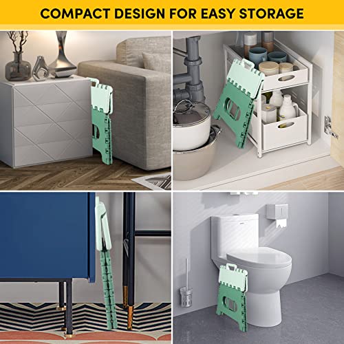 Dedu Folding Step Stool Kids And Adults 2 Pack 9 Inch, Non-Slip Collapsible Stepping Stools For Kids 165 Lbs Capacity, Plastic Foldable Step Stools Heavy Duty Portable Great For Bathroom (Green) #TOP3