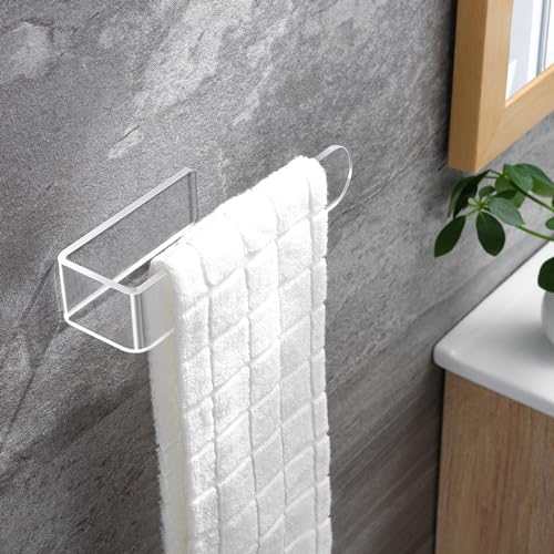 Image of Taozun Hand Towel Holder - Clear Towel Rack for Bathroom, Adhesive Towel Bar Stick on Kitchen Wall, Acrylic Towel Rail No Drill Towel Holder, 2 Packs