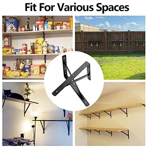 Heavy Duty Shelf Brackets 12 X 8 Inches, 6 Pack Black Metal Shelves Supports, 90 Degree Wall Mounted Angle L Floating Shelf Bracket With Screws, Home Master Hardware #TOP3