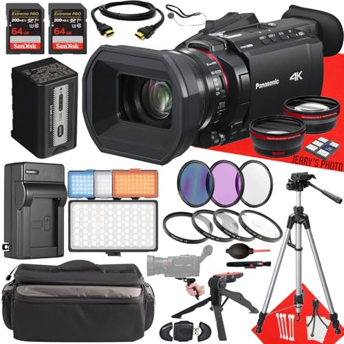 Panasonic HC-X1600 UHD 4K HDMI Camcorder with 24x Zoom + 2PC 64 GB Memory + Extra Battery + LED Light + Filters + Tripod + More (27pc Bundle)