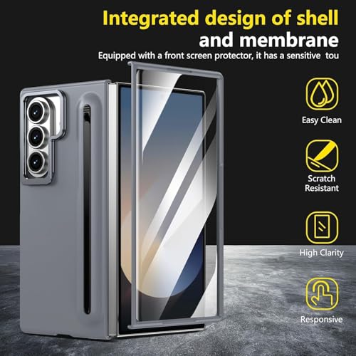 Image of TechTrendz Protective Camera Stand Phone Case Compatible with Samsung Galaxy Z Fold 7 Case with Screen Protector & Compact S Pen Slot, Anti Fall Full Body Protection Cover for Galaxy Fold 7 - Grey