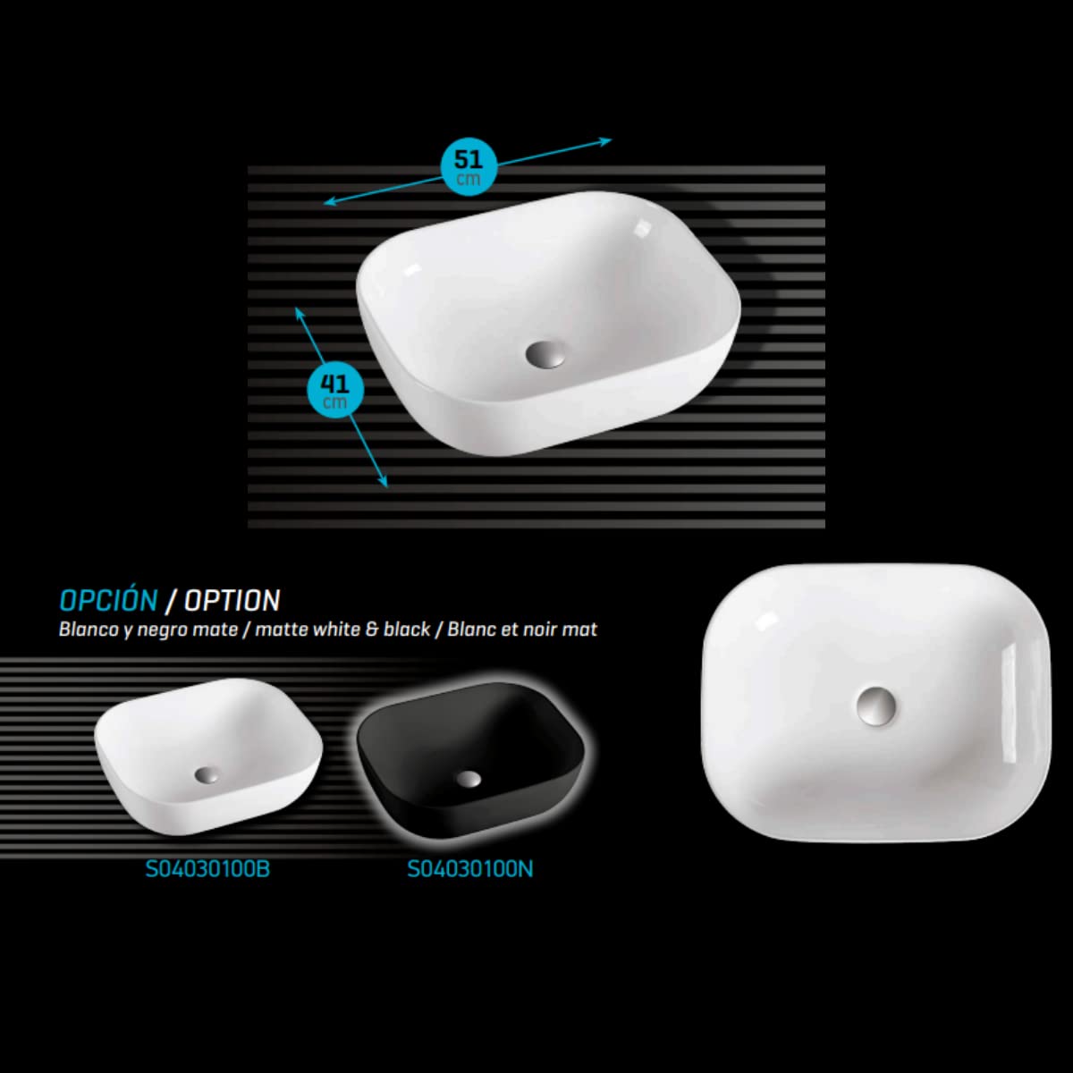 Lavabo Sobre Encimera Cerámico | Blanco Brillo | Lavadero Baño Cerámico Sobremesa | Lavamanos Baño para Encimera Rectangular de 50,5cm x 40,5cm