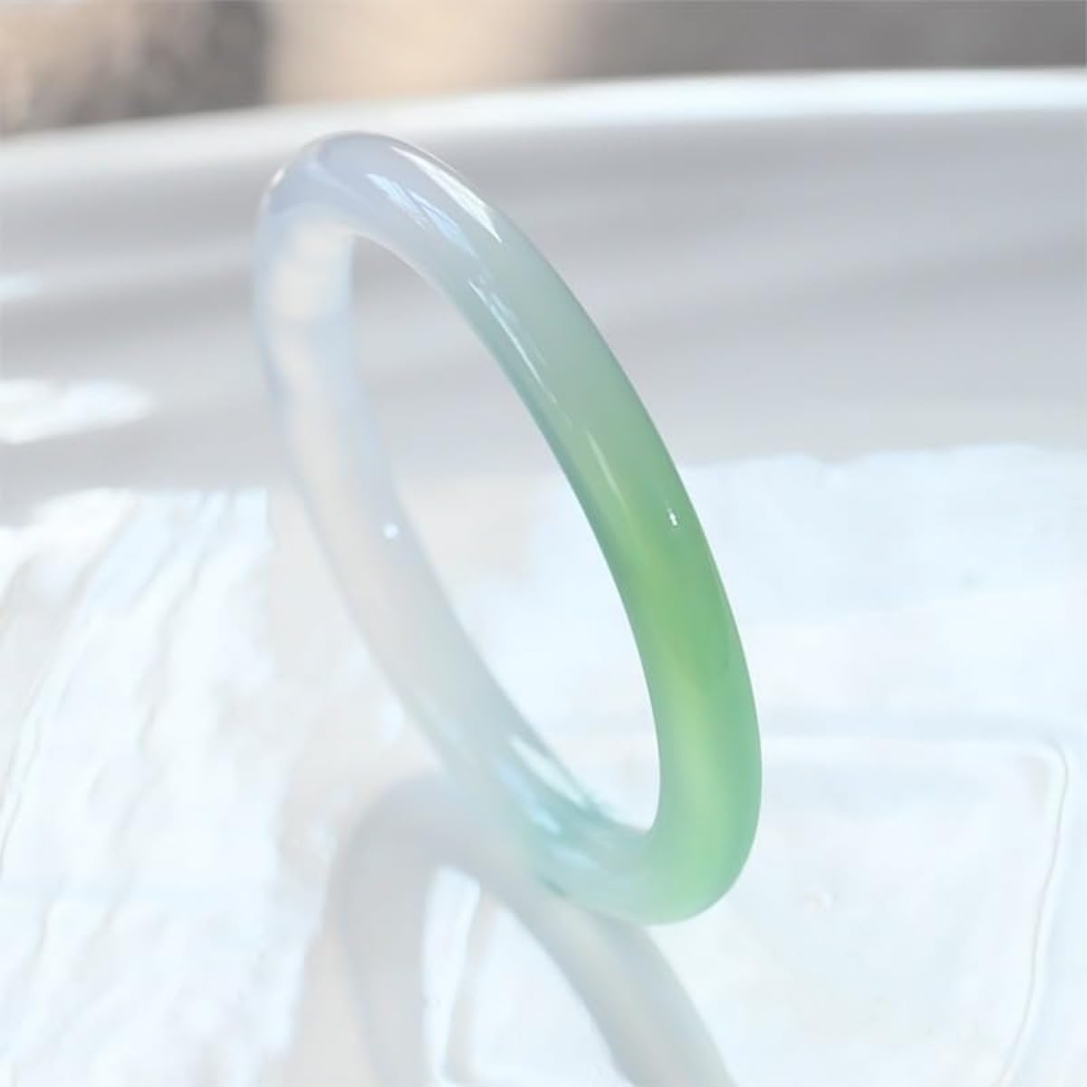 Chalcedony Jade Bangle for Women, Gradual Round Bracelet in Jade Yang Green Color, A-Grade Jade Jewelry Gift for Wife