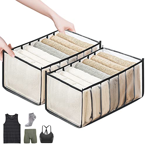 7 Grids Washable Wardrobe Clothes Organizer,Jeans Compartment Storage Box Foldable Closet Drawer Organizer Mesh Separation Box Drawer Organizers for Clothing Underwear, Socks, Scarves, Leggings, Skirts, T-shirts, Jeans (2 Small Jeans-7 Grids)