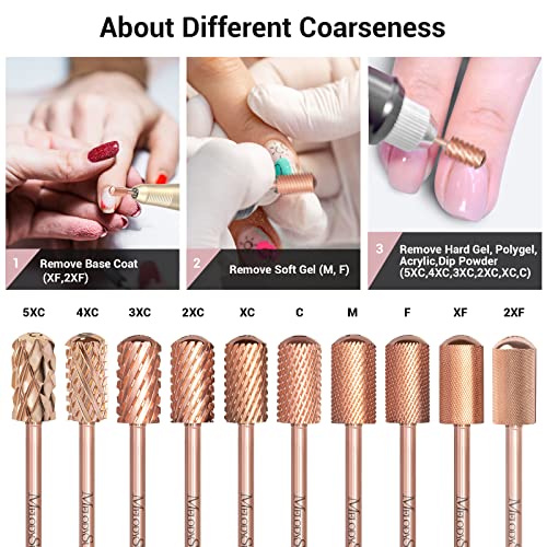 Melodysusie Safety Nail Drill Bits, 3/32'' Smooth Round Top Large Barrel Carbide Bits, Suitable For Manicure Pedicure Cuticle Gel Polishing, Beginners Bits, Rose Gold, Series Bit-S, Fine #TOP3