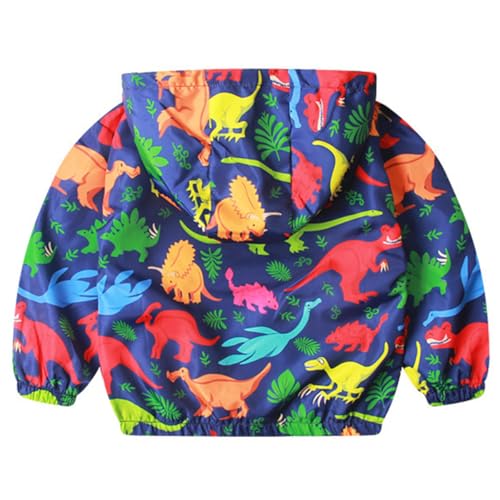 KISBINI Toddler Boy's Cartoon Dinosaur Zip Jacket Lightweight Hooded Windbreakers Outdoor Raincoat2
