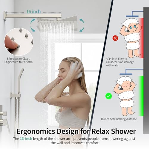 Image of SR SUN RISE Shower Faucet Set Bathroom Square Rain Head with Handheld Spray Wall Mounted Rainfall Fixtures Brushed Nickel Trim Repair Kits (Contain Valve)10 Inches