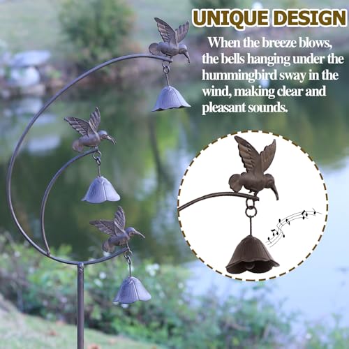 Metal Hummingbird Stakes with Bells for Garden Decor