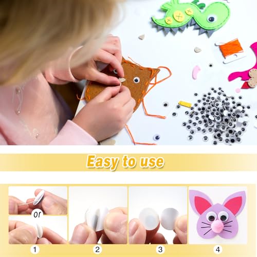 Image of TOAOB 150pcs 8mm Plastic Wiggle Googly Eyes Self Adhesive Black Round Sticker Eyes DIY Arts Crafts Scrapbooking Accessories