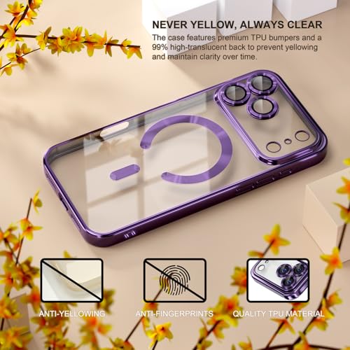 Image of Misea Magnetic for iPhone 17 Pro Case Compatible with MagSafe | [Never Yellowing] [Military Drop Protection] Full Camera Lens Protector Plating Soft Clear Phone Case for Women, Deep Purple