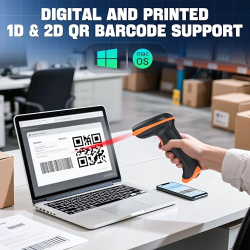 Tera Barcode Scanner wandhalterung 1D 2D QR Kabellos 2,4 GHz Wired USB 2,0 Kabelgebunden Handscanner Barcodelesegerät wandmontage mit Verstellbarem Klappständer, D5100-CR