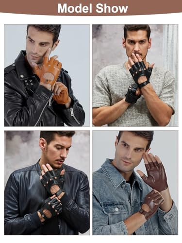 Image of GSG Men's Fingerless Leather Driving Gloves, Half Finger, lambskin | Half Finger Design, Breathable Comfort,Driving, Motorcycle Riding, Racing, Cycling, Daily Wear