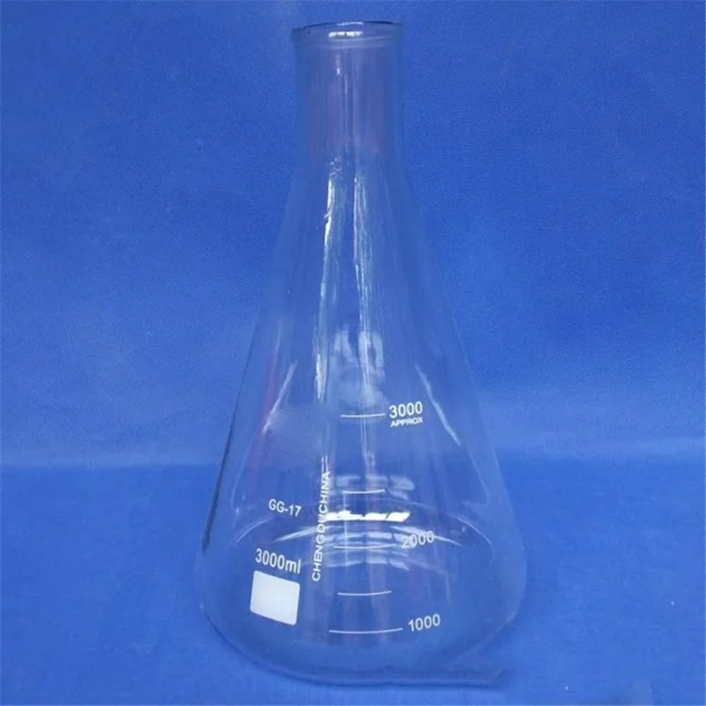 Cristalería de Laboratorio Matraz Erlenmeyer de vidrio de 3000 ml, matraz cónico de laboratorio, matraz triangular de vidrio de 3000 ml, GG17