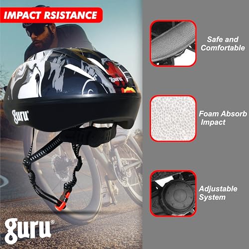 Image of GURU Cycling Helmet, Light Weight with Superior Ventilation, Helmet for Mountain, Road Bike & Skating Helmet with Premium White EPS Foam Lining, Ideal for Adults and Kids