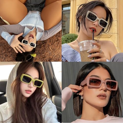Retro Trendy Rectangle Sunglasses for Women Men UV400 Protection Trendy Style Classic Sunglasses 6Pcs 7