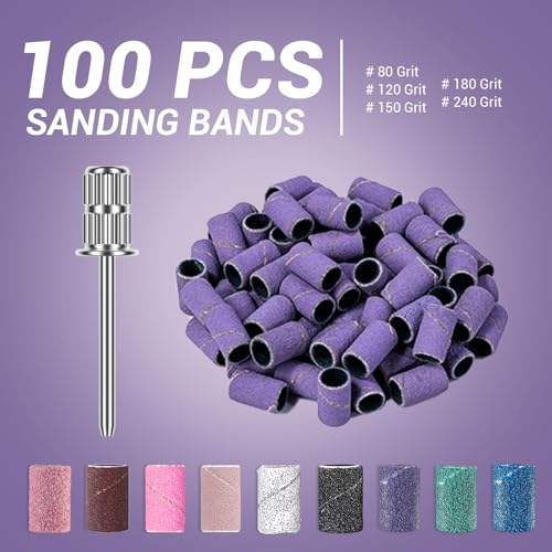 Image of MelodySusie 100 Pcs Nail Drill Bits Sanding Bands for Nail Drill 240 Extreme Fine Grit Nail File Sanding Bands for Acrylic Nails Gel Manicures and Pedicure, Purple