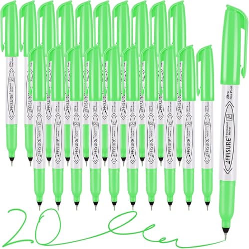 Image of Green Ultra Fine Point Permanent Markers, 20 Pack, 0.4 mm, Precision Extra Fine Tip for Detailed Writing, Art, Crafts & Labeling on Paper, Plastic, Glass, Metal, Waterproof, Fade-Resistant Ink