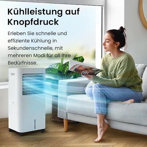 Pro Breeze 10L Mobiler Luftkühler, 4in1 mit 3 Stufen, LED Anzeige und Fernbedienung, Mobiles Klimagerät ohne Abluftschlauch für Luftkühlung, Ventilation, Befeuchtung, inkl. Timer & Oszillation, Weiß – Bild 3