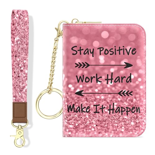 Image of Aiawoxc Credit Card Holder, Small RFID Wallet Slim Leather Card Organizer Case with Zipper and Wristlet Strap, Work Hard