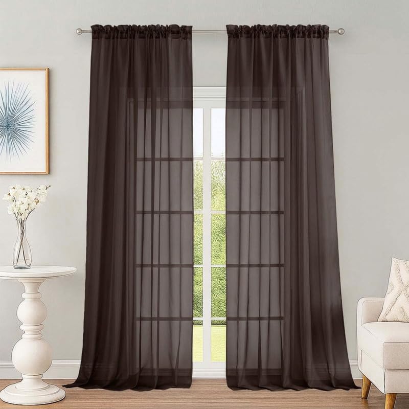 OWENIE Chocolate Sheer Curtains 96 Inches 2 Panels for Living Room 59" Wide
