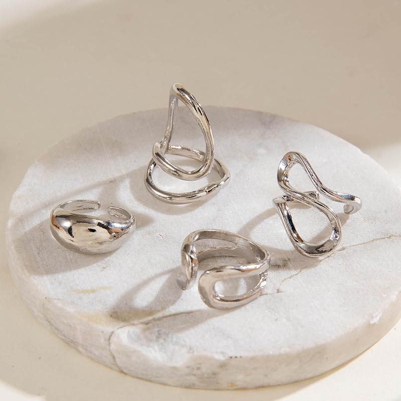 Chunky Silver Rings for Women Open Stacking Knuckle Ring Silver Adjustable Round Dome Rings Set Minimalist Irregular Statement Ring Women 2026 Fashion Jewelry - Image 5