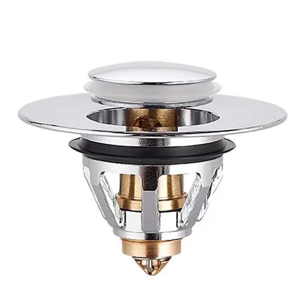 Cenpek Universal Edition Stainless Steel Bullet Core Push Type, Stainless Steel Push-Type Bounce Core Copper Stopper, No Overflow Pop Up Sink Drain Stopper With Basket
