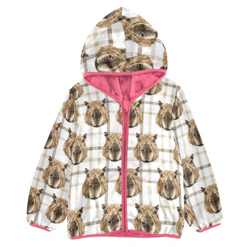 Aflyko Girls Warm Coat Cute Capybara Face Lovely Zip-Up Hoodie Fleece Outerwear Kids Pink Hooded Jacket Children's Fashion Cute Sweatshirt, 9-10T