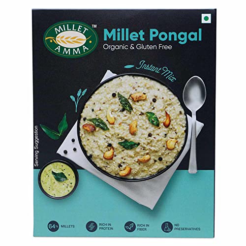 Image of Millet Amma CERTIFIED ORGANIC Millet Pongal Mix | 250 GMS Pack | 58% Millet Content | Easy & Ready to Cook | Instant Millet Breakfast Mix | Rich in Protein & High Fiber | 100% Vegan |