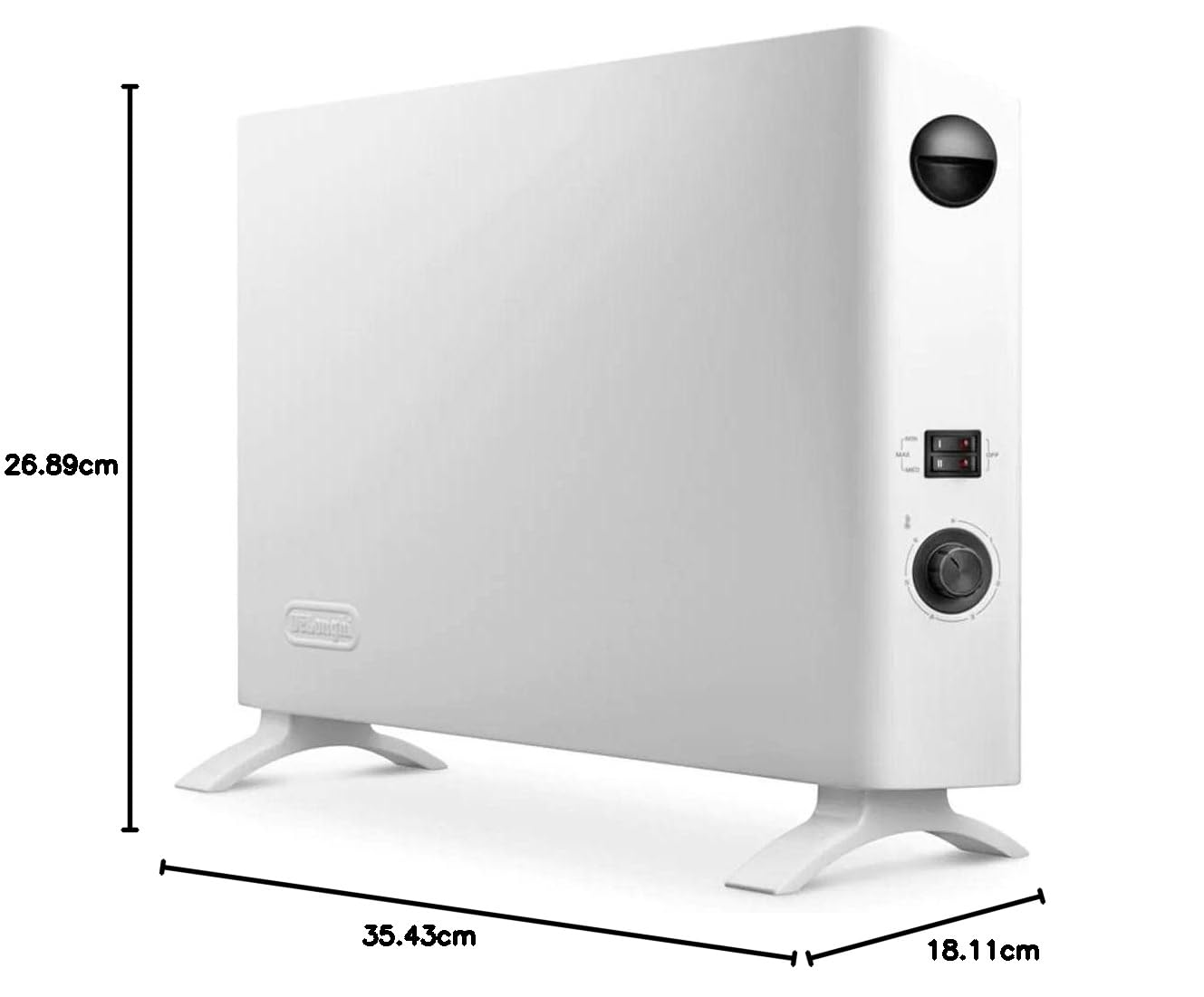 De'Longhi HSX2320F Slim Style TermoConvettore Elettrico, Silenzioso, 3 livelli di potenza, manopola intuitiva, per ambienti fino a 60m³, ventola aggiuntiva, funzione antigelo, Bianco