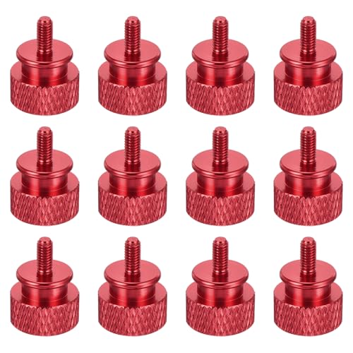 MECCANIXITY 12pcs M3x6mm Knurled Thumb Screw Computer Case Threaded Hand Tighten Screws Aluminum Alloy for PC Case, Wine Red