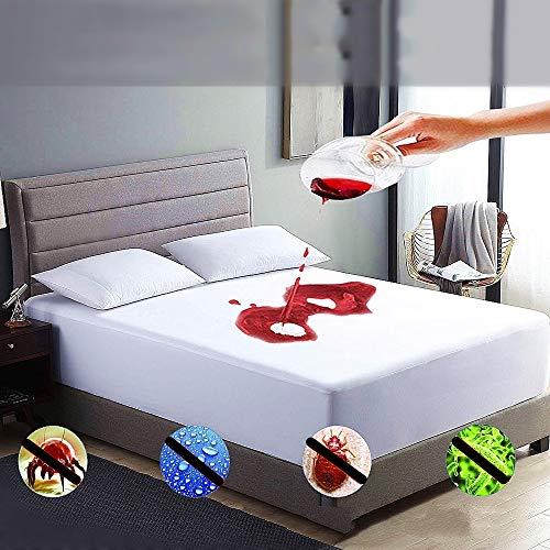 Preisvergleich Produktbild ABUKJM Baumwolle Terry Wasserdichter Matratzenschoner, Anti-Milbe, Frottee Spannbettlaken, Matratzenbezug (120x200x35cm)