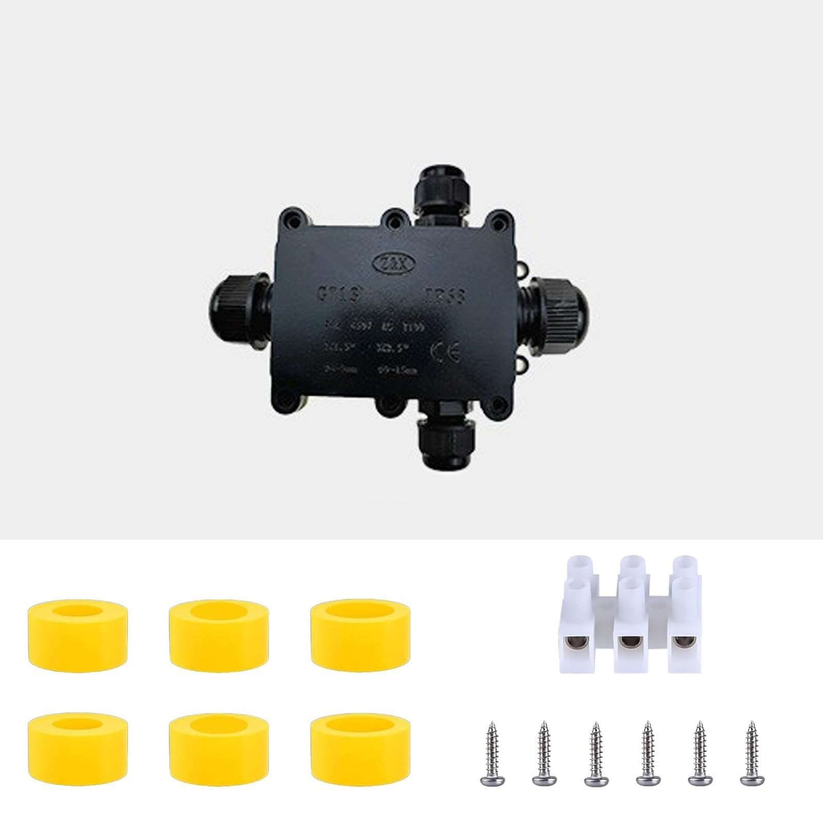 SZFUDIGO Black PA66 Nylon IP68 4 Way B Waterproof Junction Box, Includes 4 Sets of Waterproof Rubber Plugs, Suitable for Indoor & Outdoor Lighting Fixtures