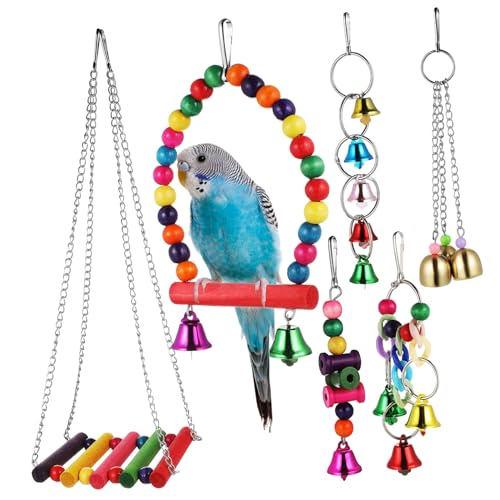 Levemolo 1Set Bird Swing Hammock Play Stand with Wind Chime Interactive Perch for Parrots Cockatiels and Budgies Durable Bird Cage Accessories Easy Attachment for Fun