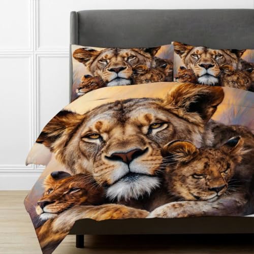 Housse de couette lion 140x200 sans repassage pour lit enfant et ado