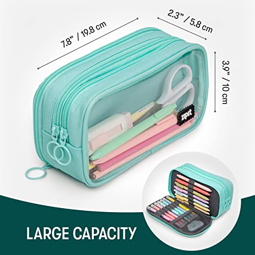 Image of ZIPIT Half & Half Pencil Case, 3 Compartment Zipper Pouch for School, Stationery Bag for Teen Girls Boys and Adults, Mint