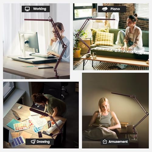 Image of SKYLEO Desk Lamp - LED Desk Light - 5 Color Modes X 11 Brightness Levels - Adjustable Swing Arm - Timmer & Memory Function - 12W Lamp for Desk - Red
