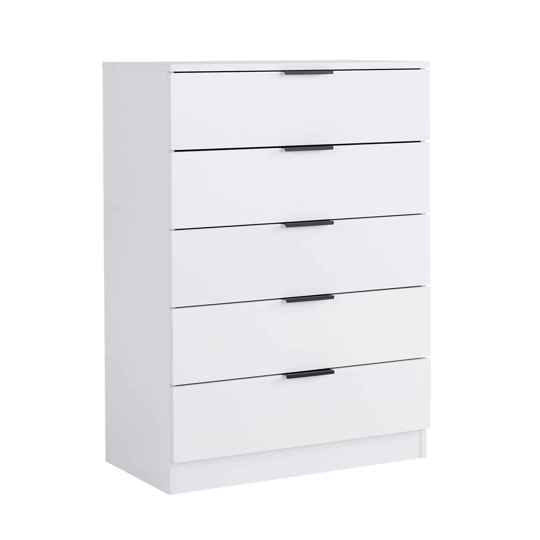Home Source Phoenix Tall 5 Drawer Chest of Drawers, White – Contemporary Storage Cabinet – Smooth Metal Runners & Bar Handles – 63Wx35Dx90H cm — image 1