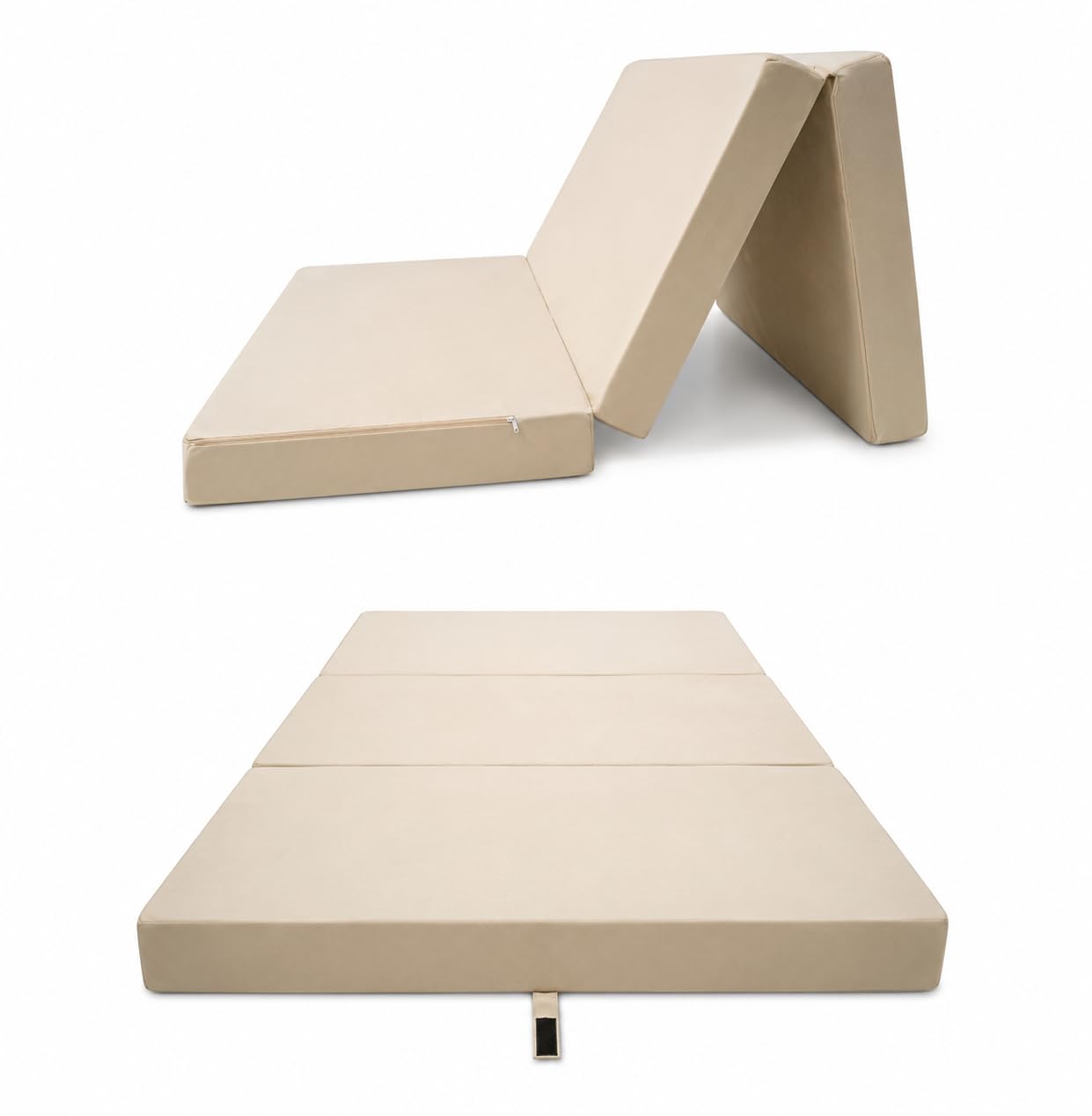Odolplusz Colchón plegable, fabricado en la UE, se puede utilizar como colchón para invitados (beige con bolsa, 80 x 200 cm)